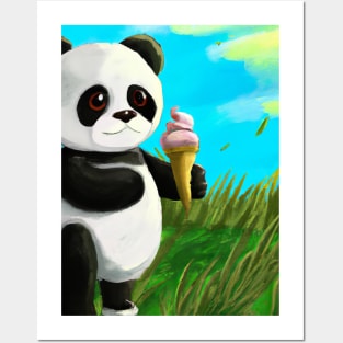 Panda with Ice Cream Posters and Art